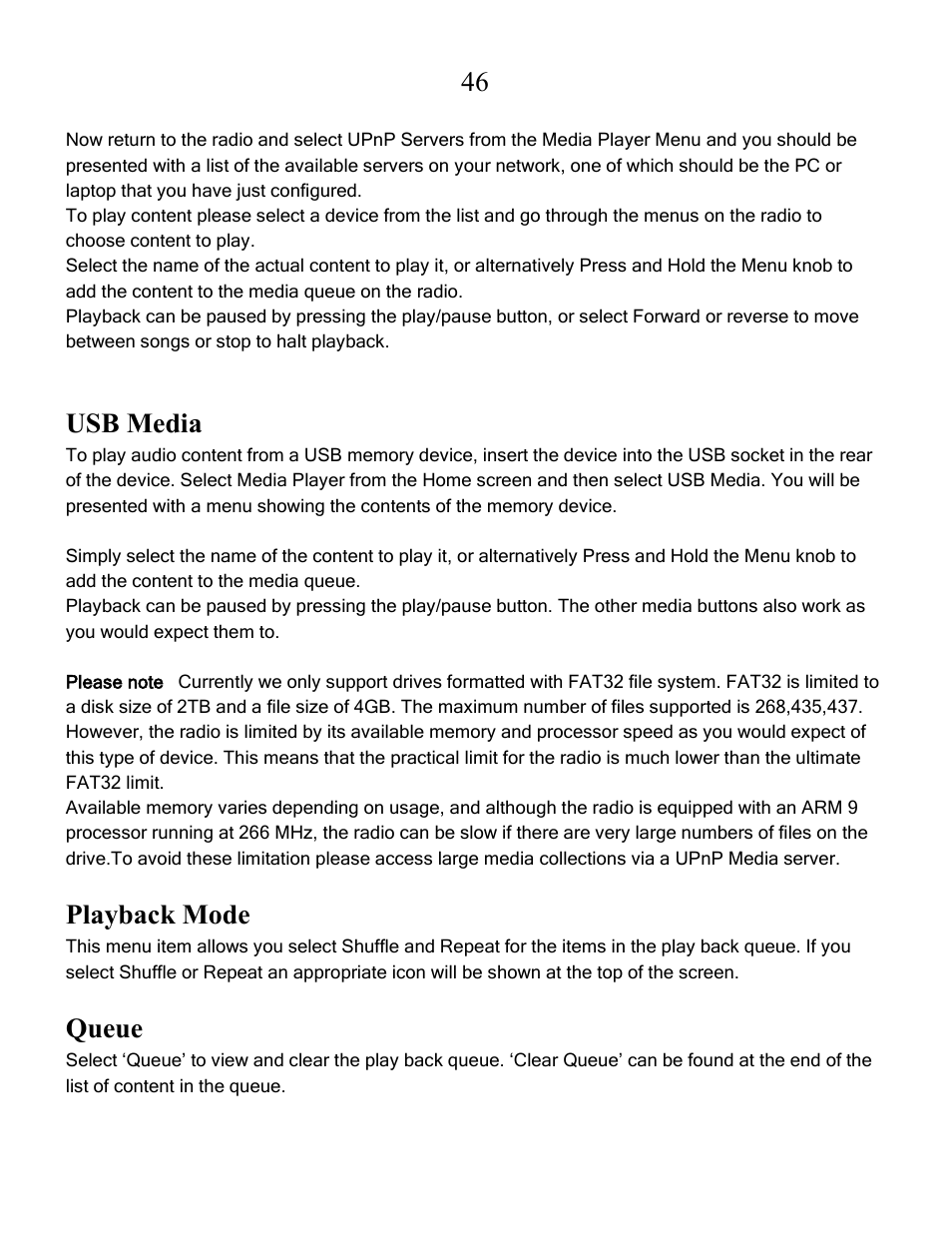 Usb media, Playback mode, Queue | Grace Digital GDI-IRCA700 Primo User Manual | Page 47 / 52