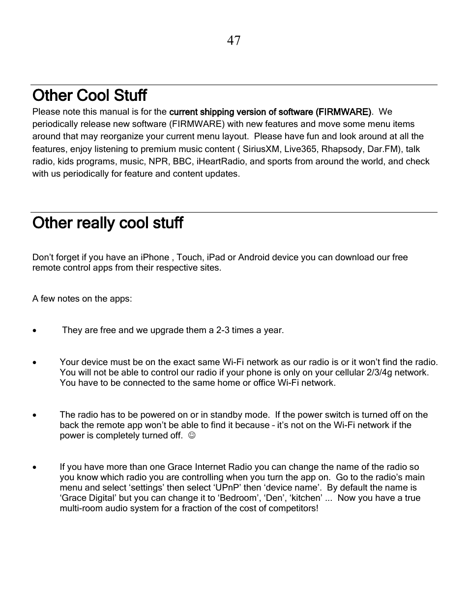 Other cool stuff, Other really cool stuff, A few notes on the apps | Grace Digital GDI-IRCA700 Primo User Manual | Page 48 / 52