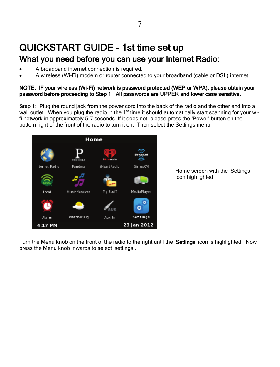 Quickstart guide - 1st time set up | Grace Digital GDI-IRCA700 Primo User Manual | Page 8 / 52