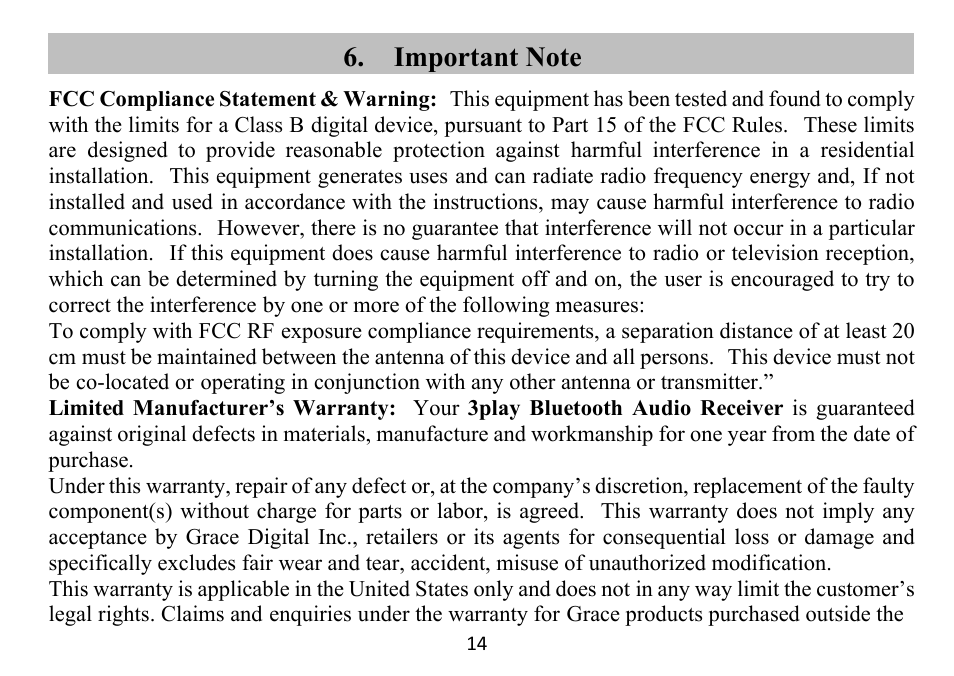 Grace Digital GDI-BTPB300 3play Quick Start Guide User Manual | Page 15 / 17