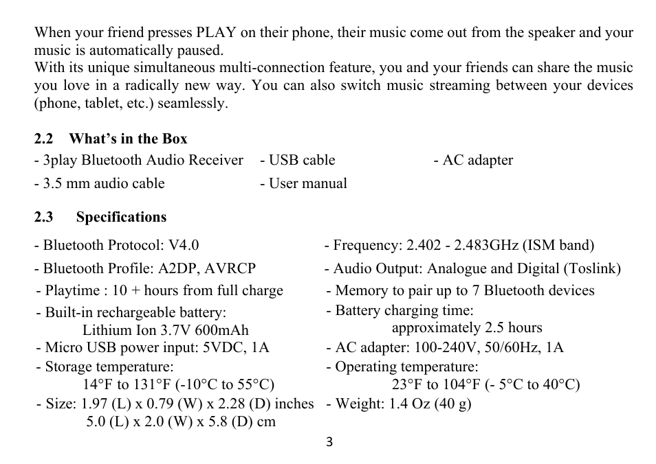 Grace Digital GDI-BTPB300 3play Quick Start Guide User Manual | Page 4 / 17