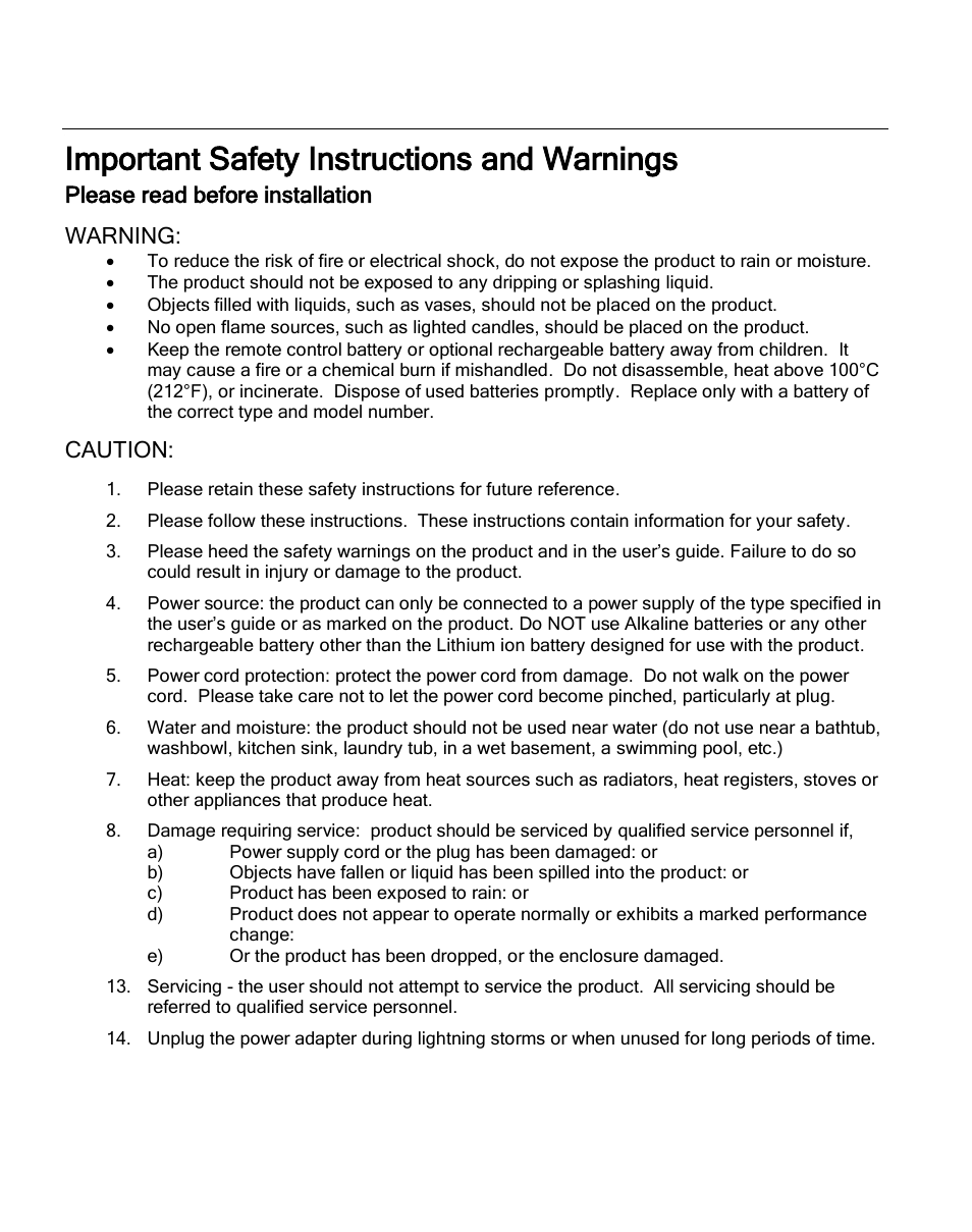 Important safety instructions and warnings, Please read before installation, Warning | Caution | Grace Digital GDI-GSD8200 gdock User Manual | Page 2 / 10