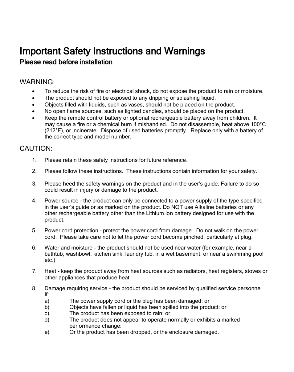 Important safety instructions and warnings, Please read before installation, Warning | Caution | Grace Digital GDI-GFD7200 Matchstick User Manual | Page 2 / 9
