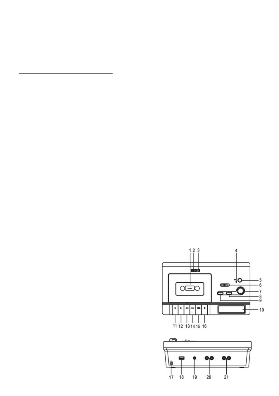 Unit diagram and component names / functions | Grace Digital GDI-T2USB Tape2USB User Manual | Page 3 / 28