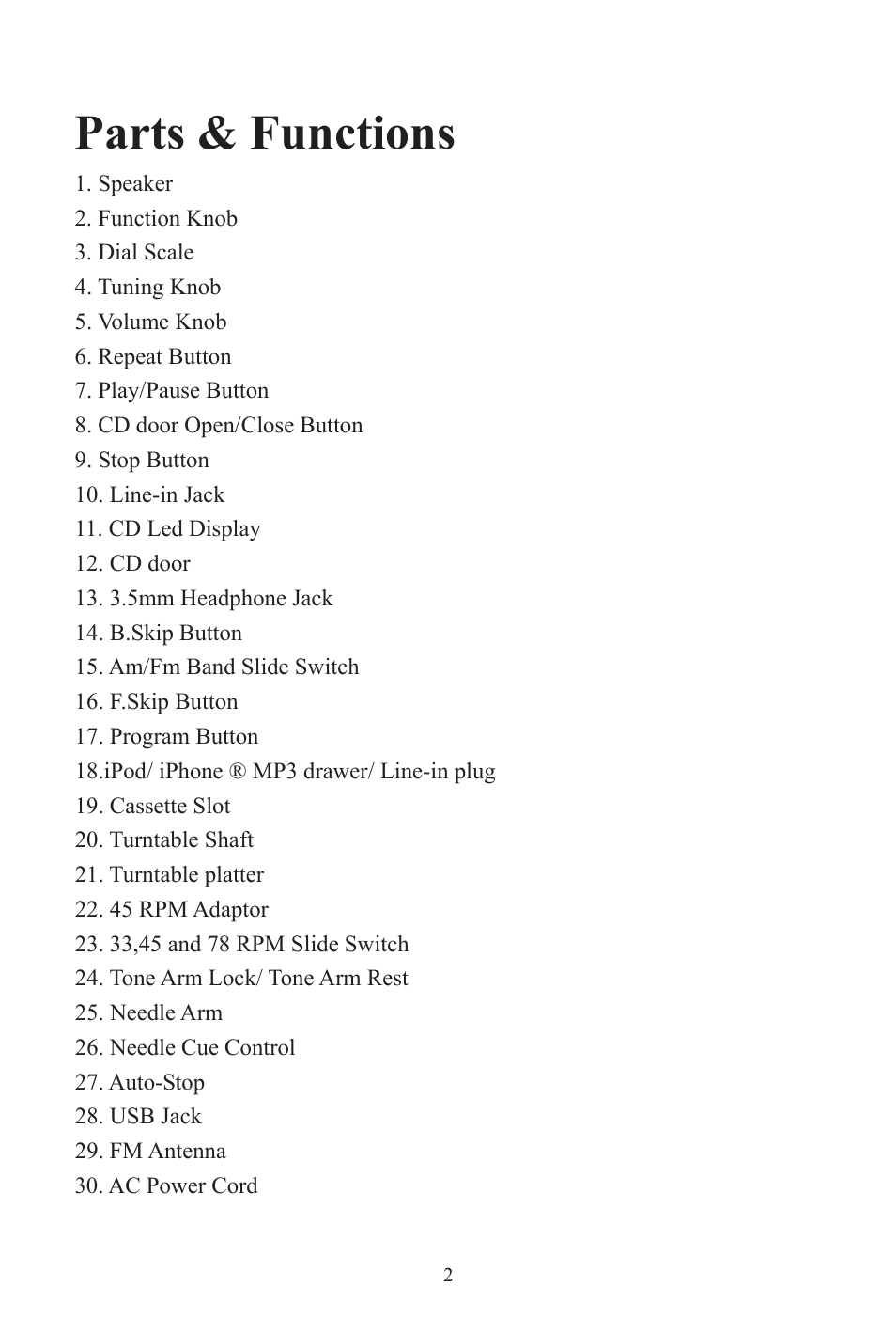 Parts & functions | Grace Digital GDI-SW2USB Soundwriter User Manual | Page 4 / 20