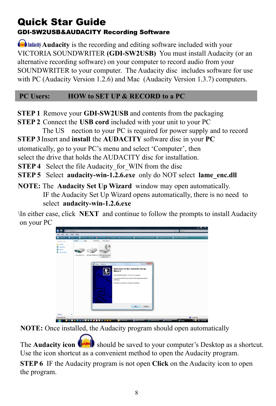 Quick star guide | Grace Digital GDI-SW2USB Soundwriter User Manual | Page 9 / 20