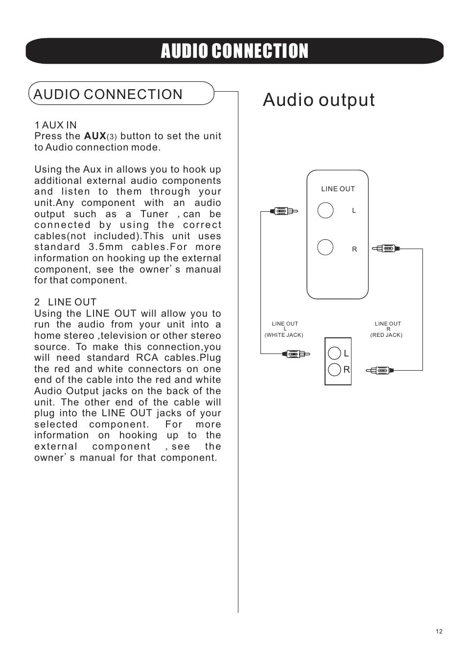 Audio connection, Audio output | Grace Digital GDI-TW4CD Tunewriter IV User Manual | Page 13 / 16