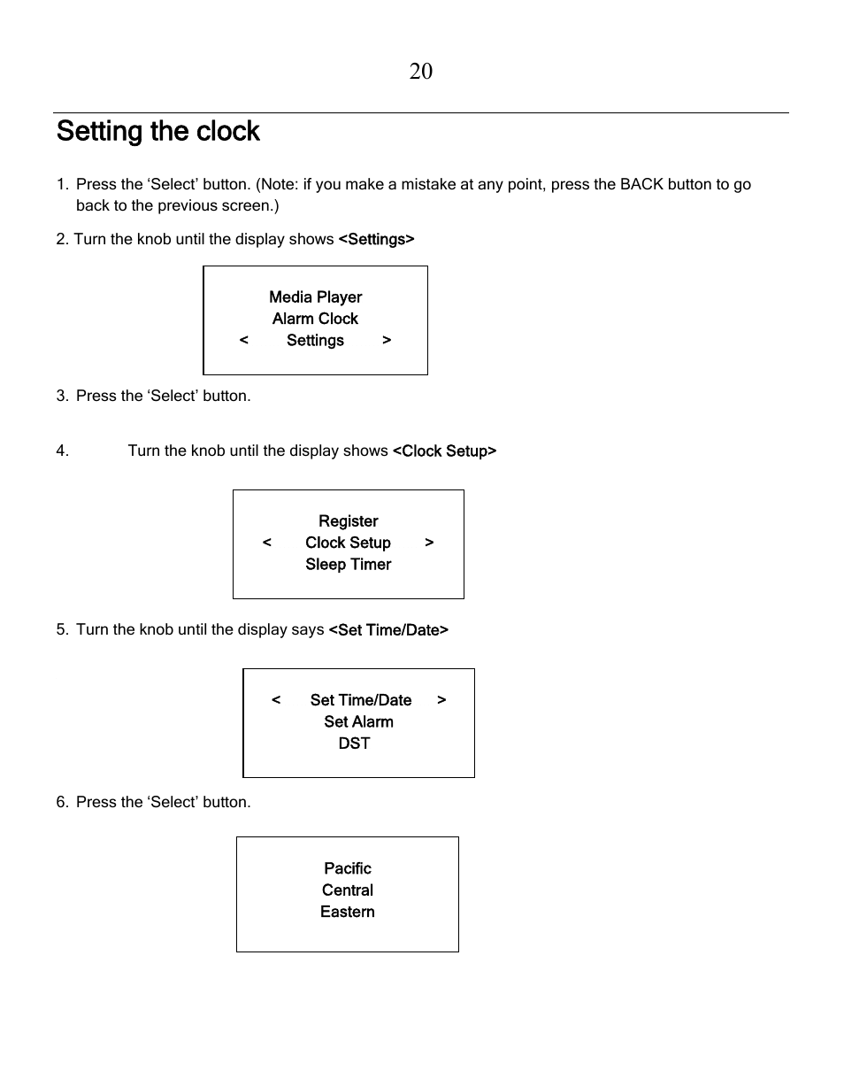 Setting the clock | Grace Digital GDI-IRN1941 Victoria User Manual | Page 20 / 34