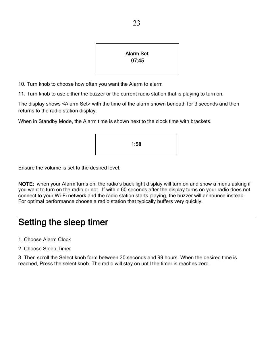 Setting the sleep timer | Grace Digital GDI-IRN1941 Victoria User Manual | Page 23 / 34