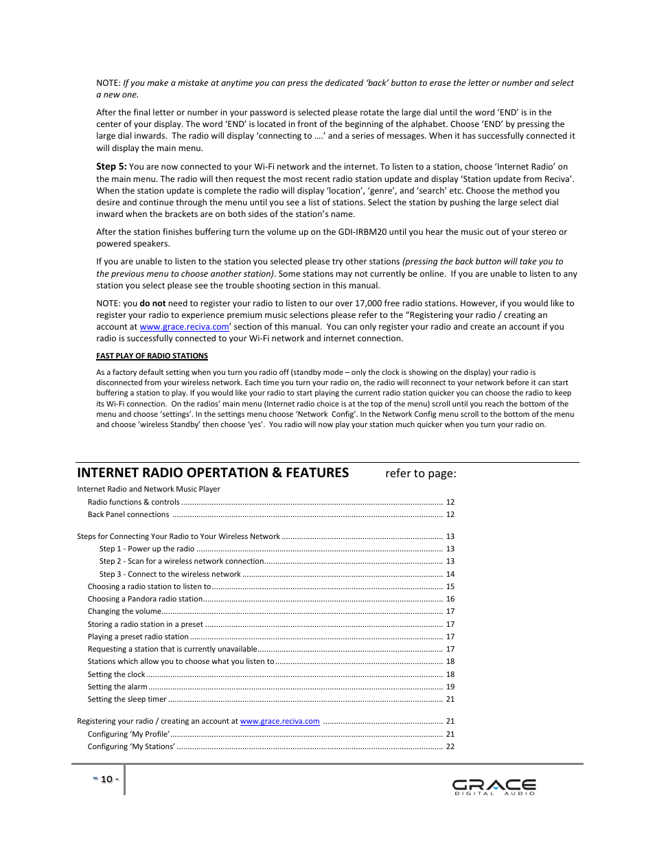 Internet radio opertation & features, Refer to page | Grace Digital GDI-IRBM20 Business Music System User Manual | Page 11 / 40