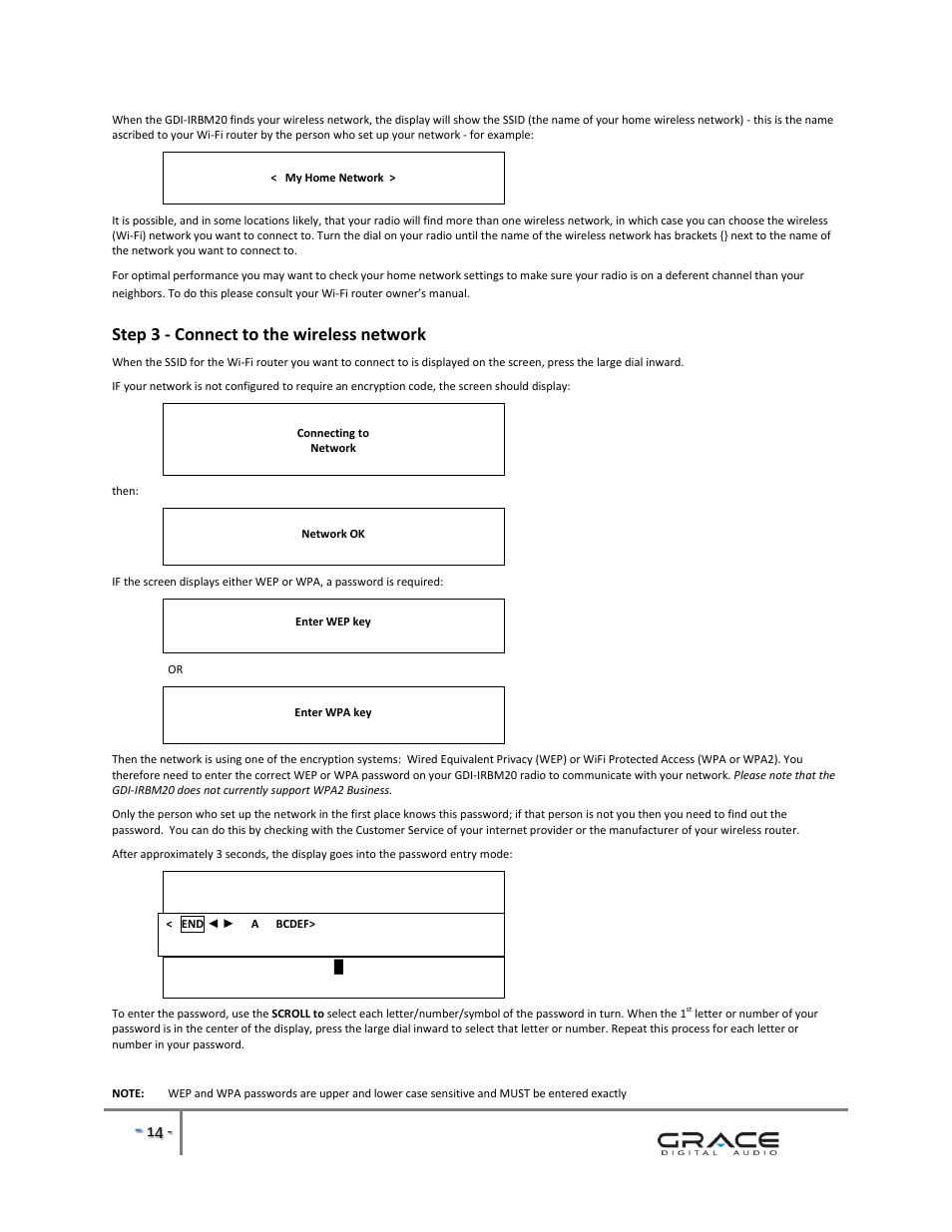 Step 3 - connect to the wireless network | Grace Digital GDI-IRBM20 Business Music System User Manual | Page 15 / 40