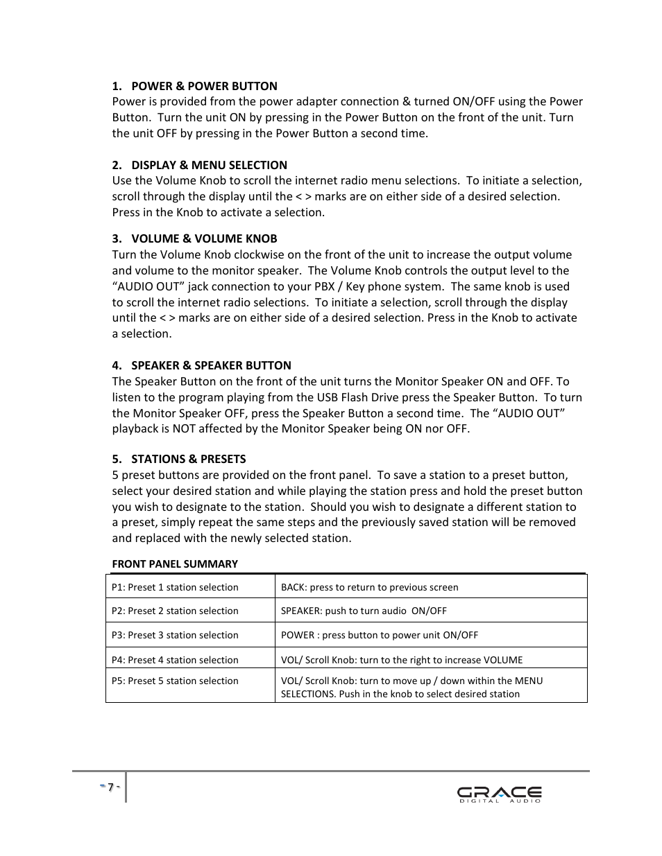 Grace Digital GDI-IRBM20 Business Music System User Manual | Page 8 / 40