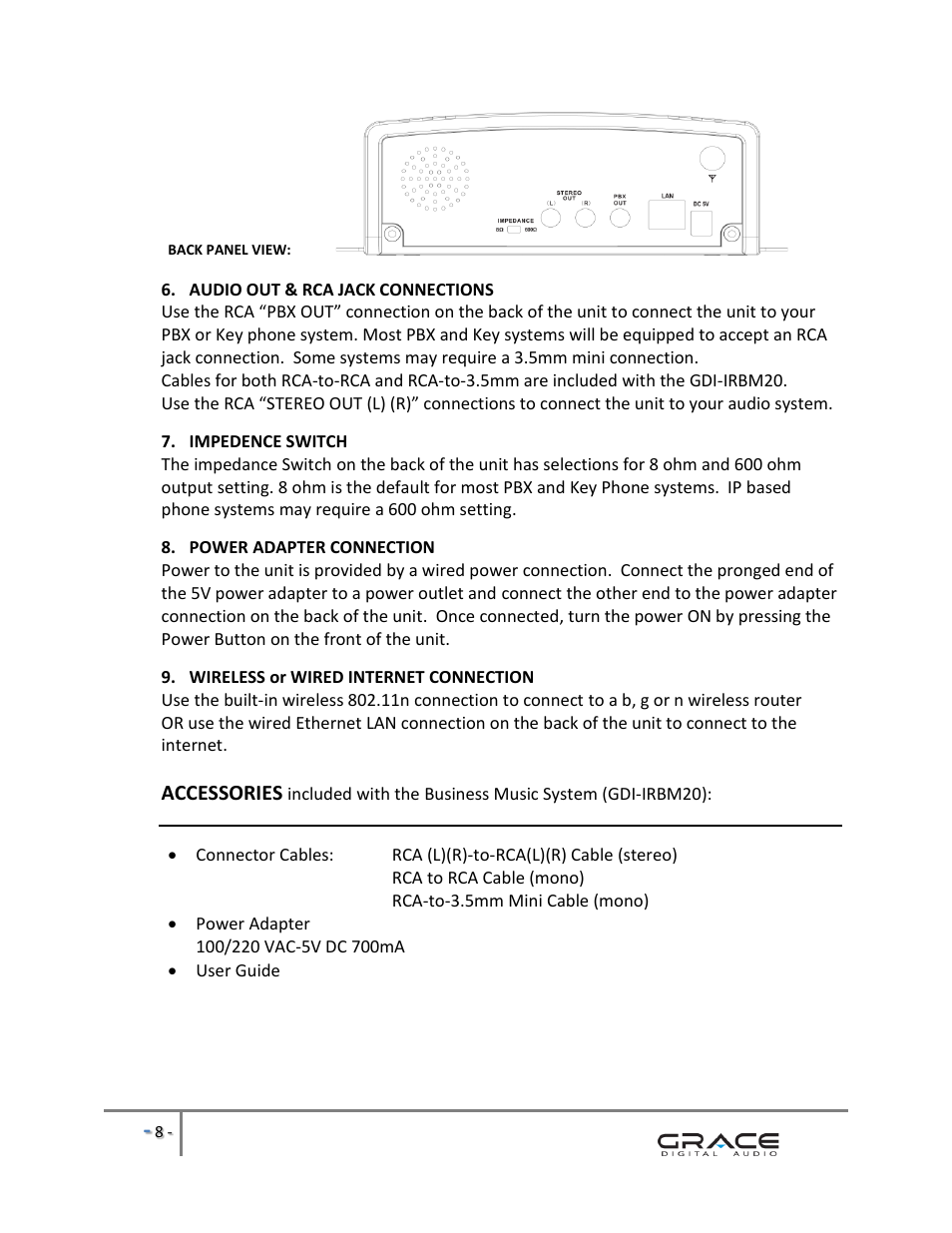 Accessories | Grace Digital GDI-IRBM20 Business Music System User Manual | Page 9 / 40