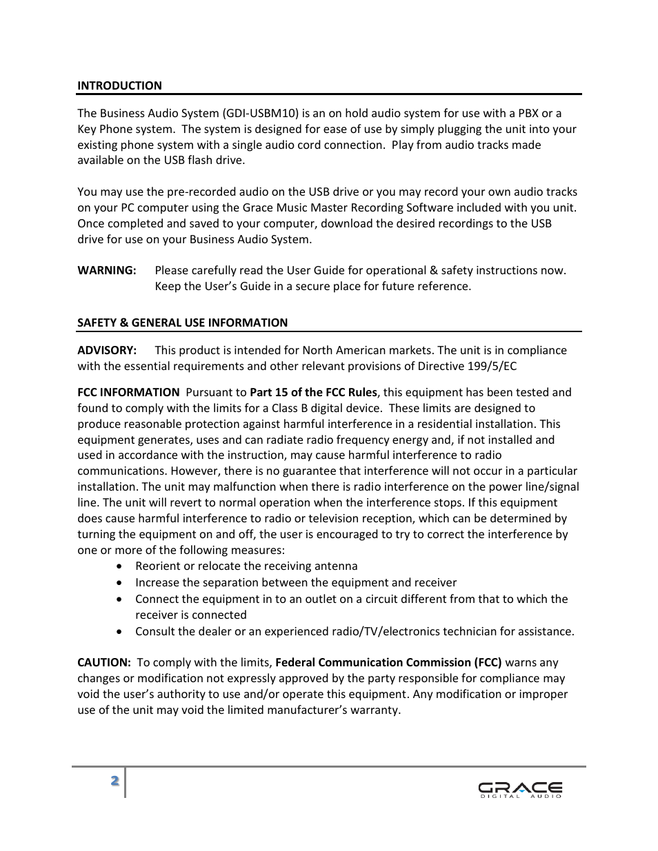 Grace Digital GDI-USBM10 Business Audio System User Manual | Page 3 / 11