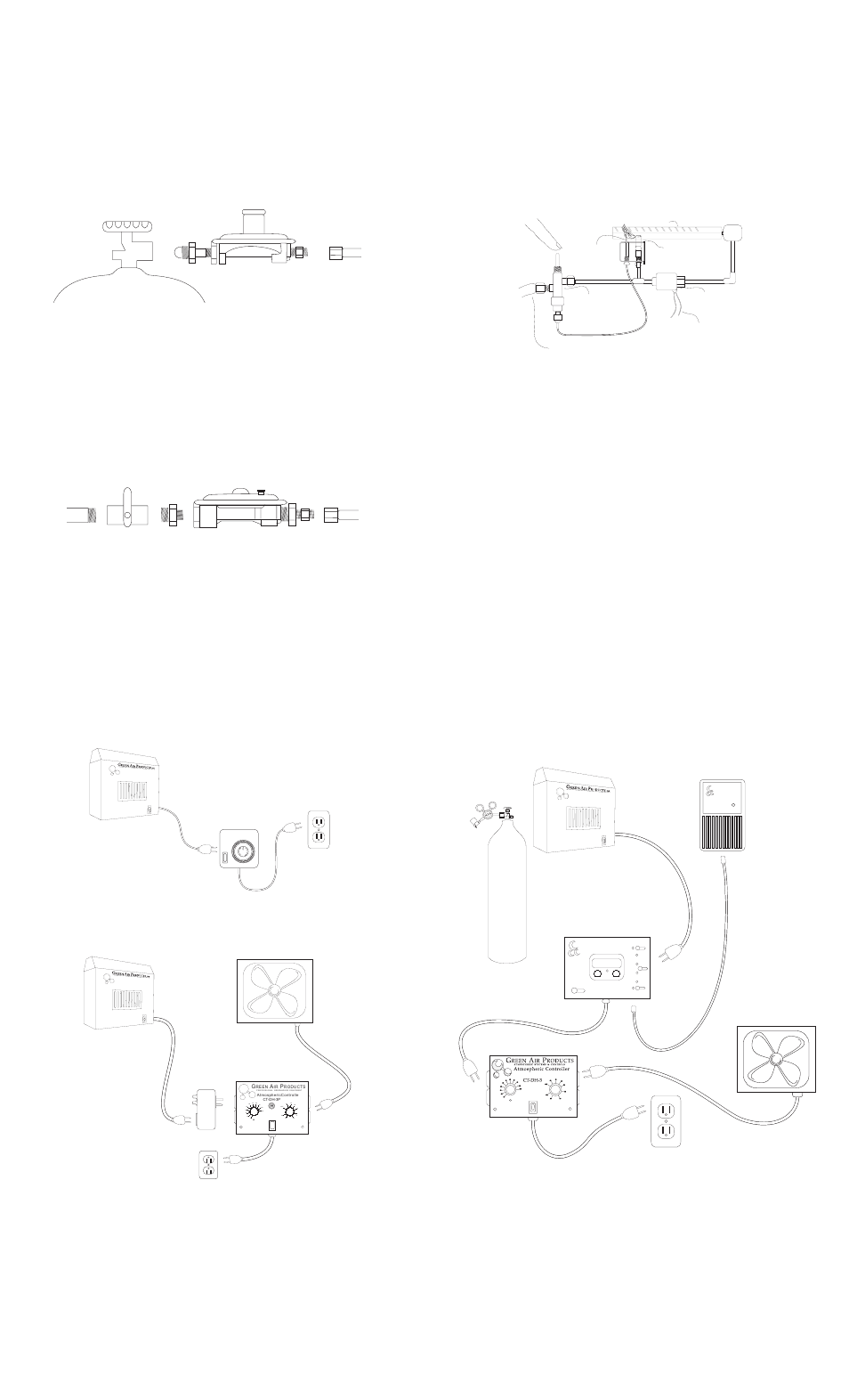 Generator installation, Igniting pilot burner, Control diagram | Exhaust syncronized operation, Natural gas hook-up, Propane hook-up | Green Air Products CO2 Generator User Manual | Page 2 / 2