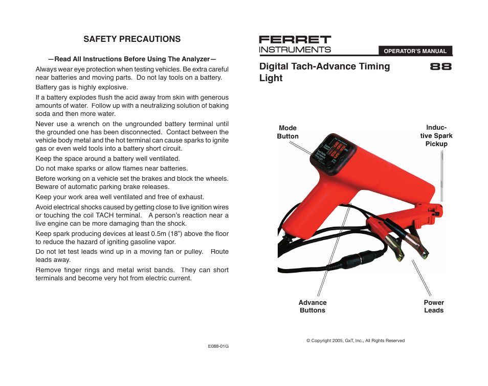 GxT Ferret 88 Timing Light User Manual | 4 pages