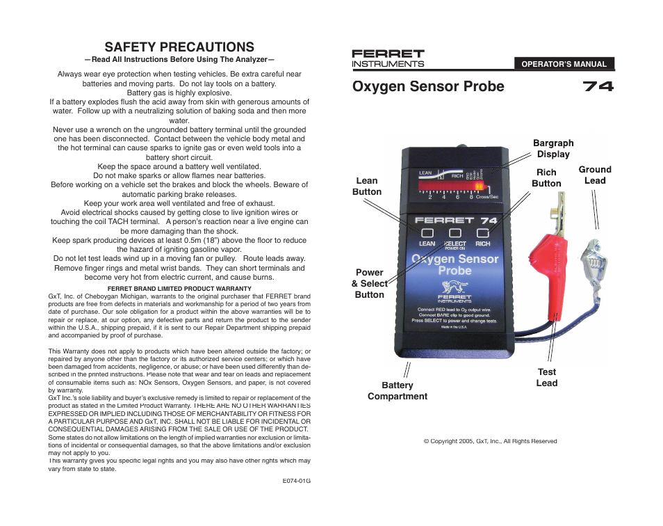 GxT Ferret 74 02 Sensor Probe User Manual | 2 pages