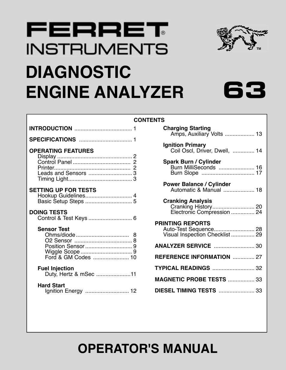 GxT Ferret 63 DIAGNOSTIC ENGINE ANALYZER User Manual | 36 pages