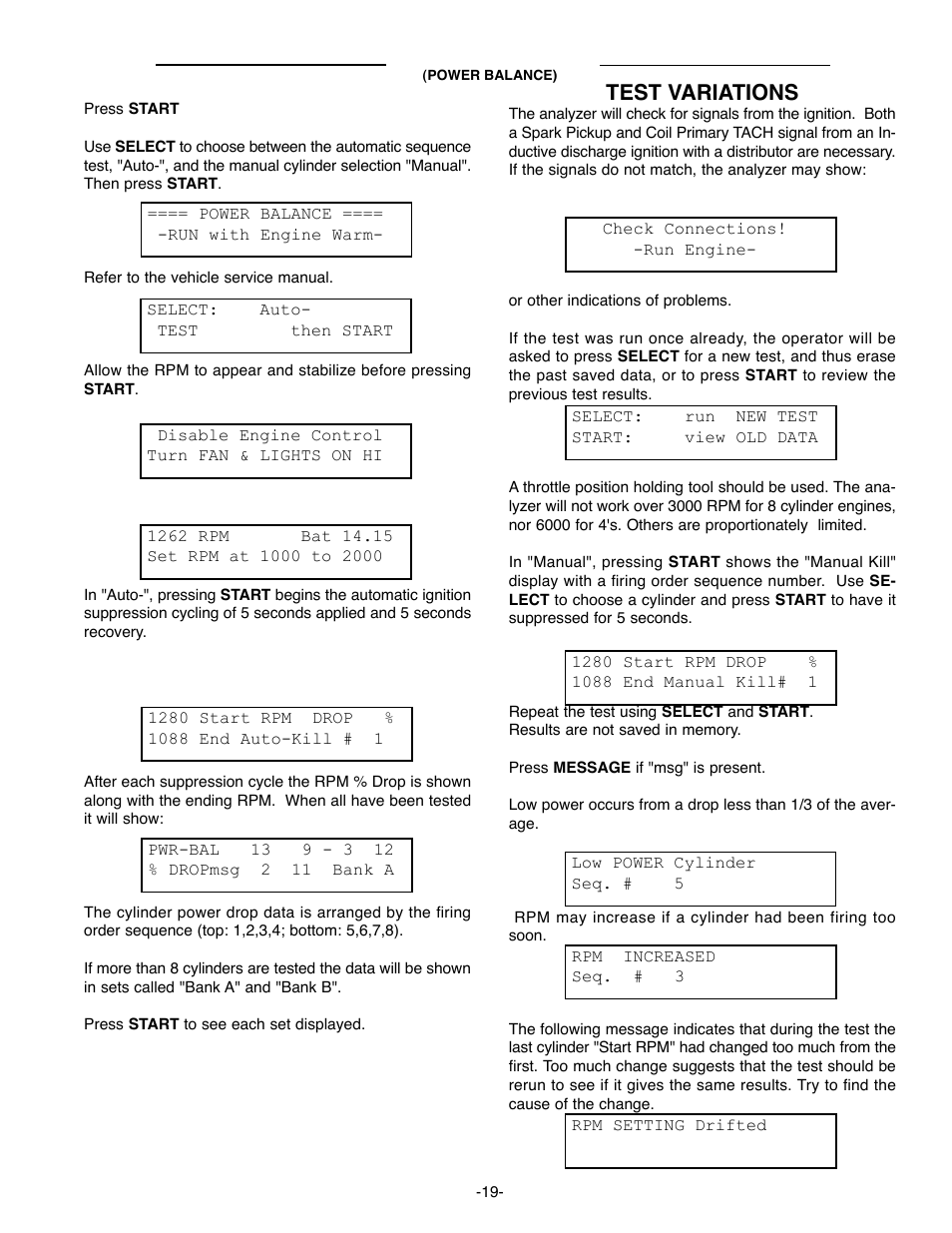 Test variations | GxT Ferret 63 DIAGNOSTIC ENGINE ANALYZER User Manual | Page 21 / 36