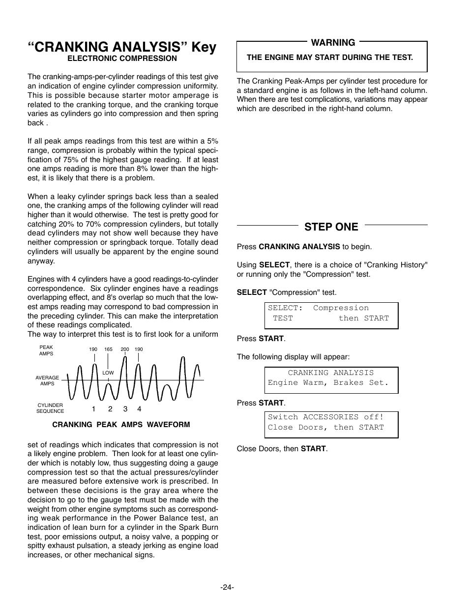 Cranking analysis” key, Step one | GxT Ferret 63 DIAGNOSTIC ENGINE ANALYZER User Manual | Page 26 / 36