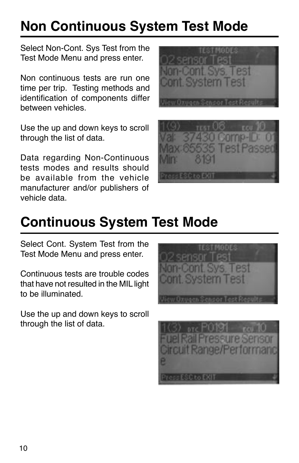 Non continuous system test mode, Continuous system test mode | GxT Ferret 31 Scan Tool User Manual | Page 10 / 16