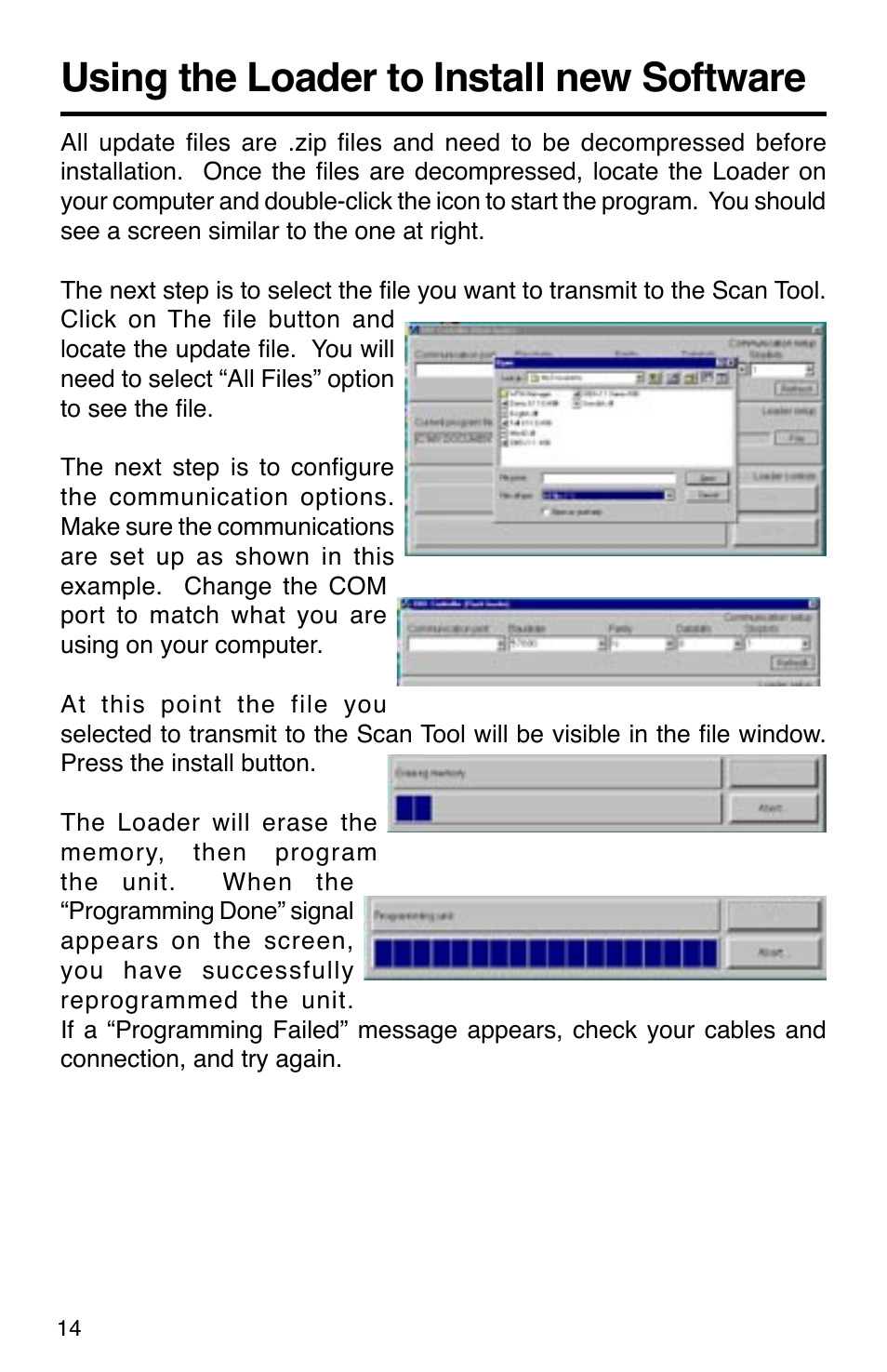 Using the loader to install new software | GxT Ferret 31 Scan Tool User Manual | Page 14 / 16