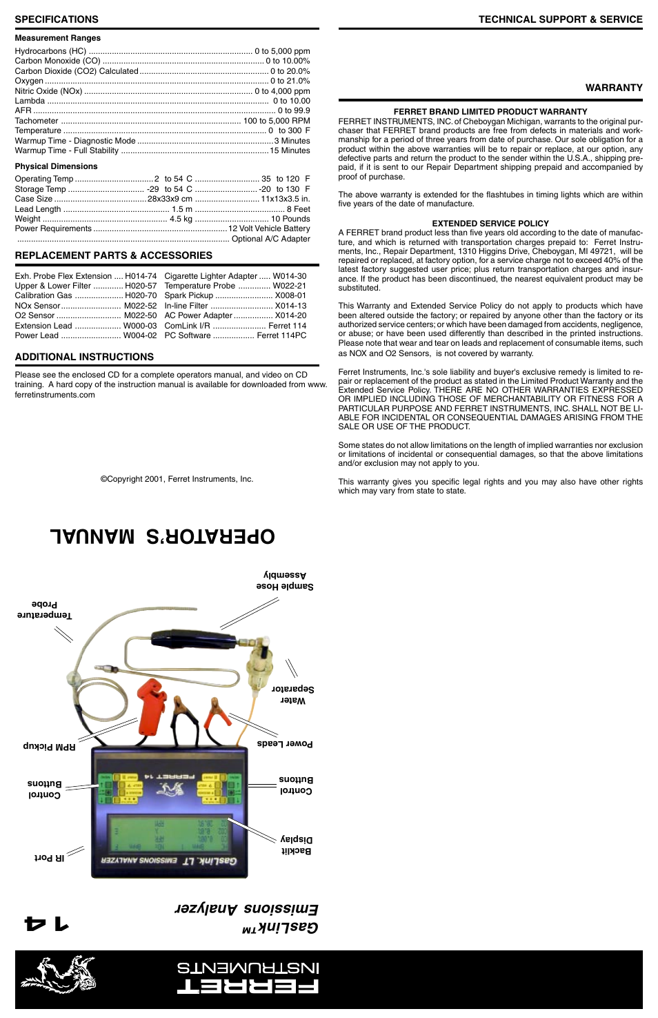 GxT Ferret 14 5-Gas Manual User Manual | 2 pages