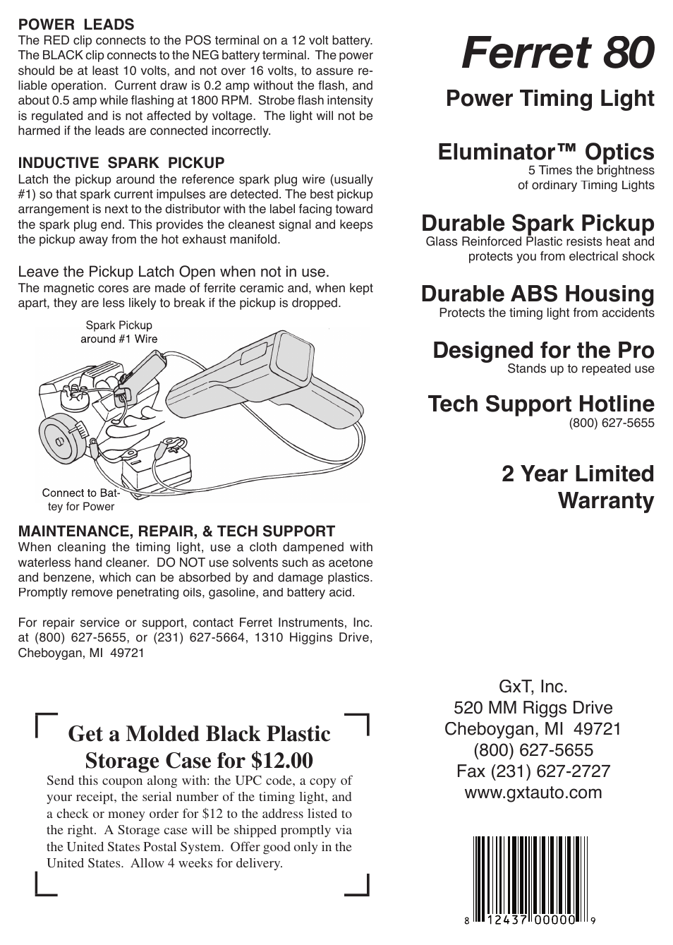 GxT V080-01, 80S Power Timing Light User Manual | 2 pages