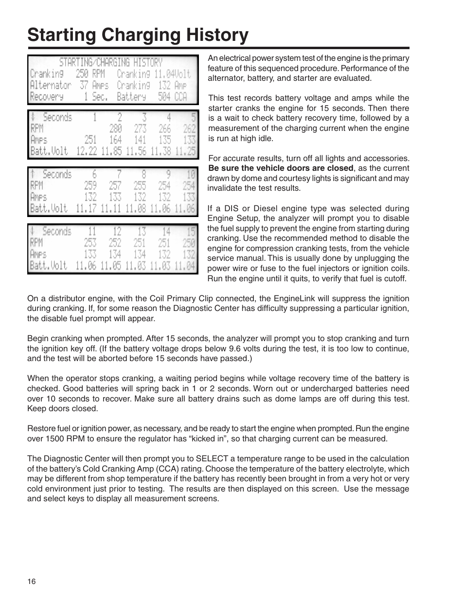 Starting charging history | GxT V055-01 Diagnostic Analyzer User Manual | Page 16 / 28