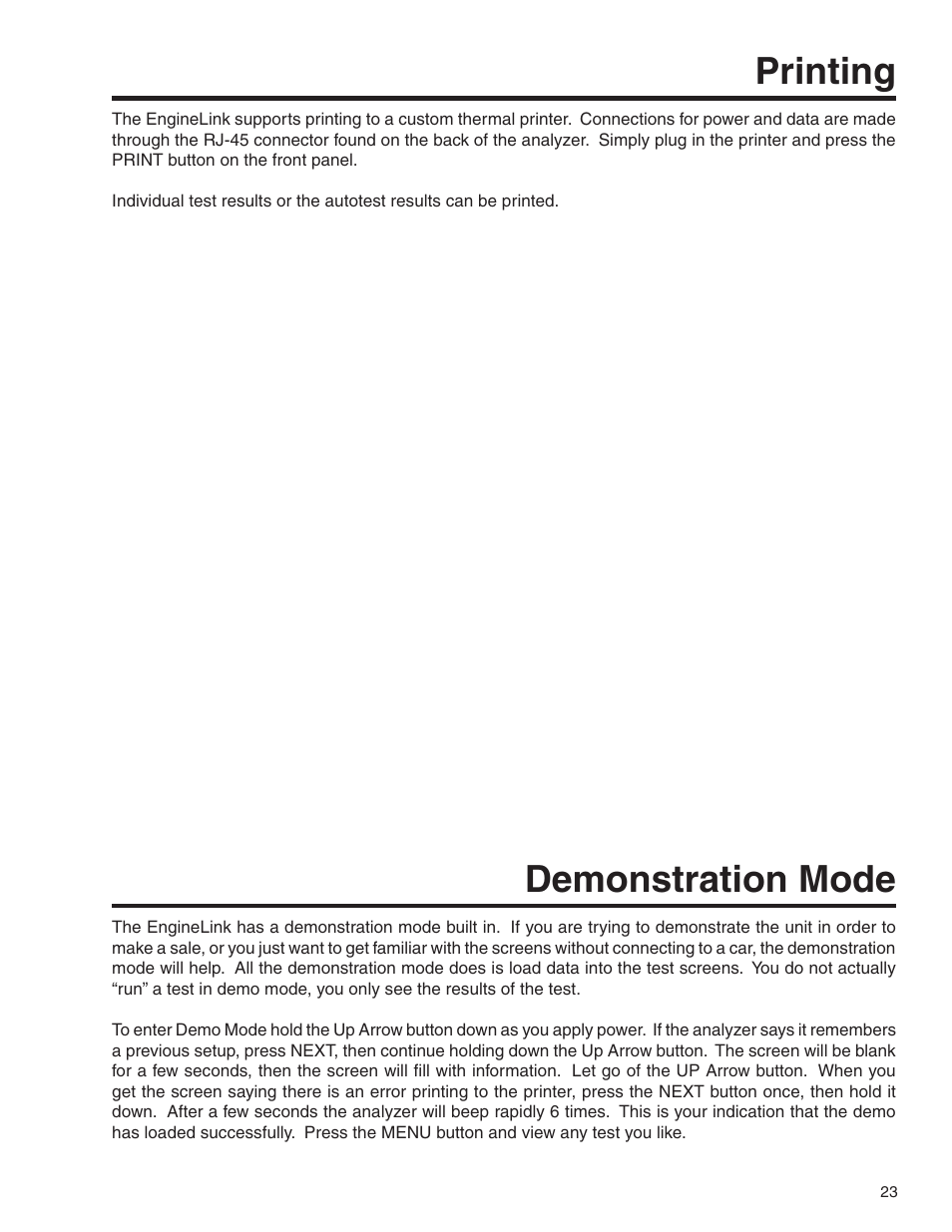 Printing, Demonstration mode | GxT V055-01 Diagnostic Analyzer User Manual | Page 23 / 28