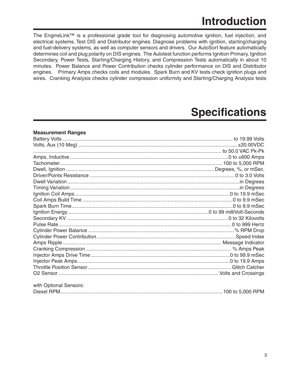 Introduction specifications | GxT V055-01 Diagnostic Analyzer User Manual | Page 3 / 28