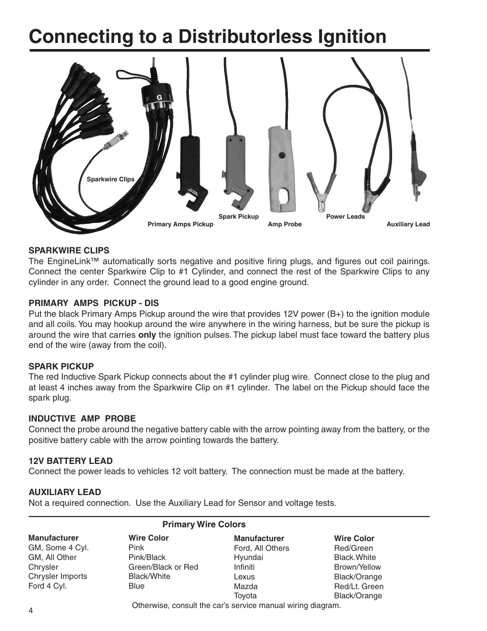 Connecting to a distributorless ignition | GxT V055-01 Diagnostic Analyzer User Manual | Page 4 / 28