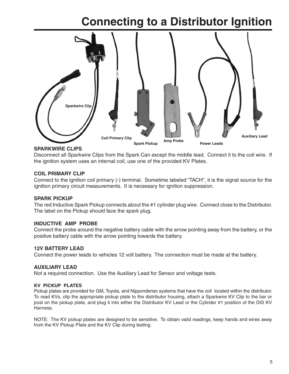 Connecting to a distributor ignition | GxT V055-01 Diagnostic Analyzer User Manual | Page 5 / 28