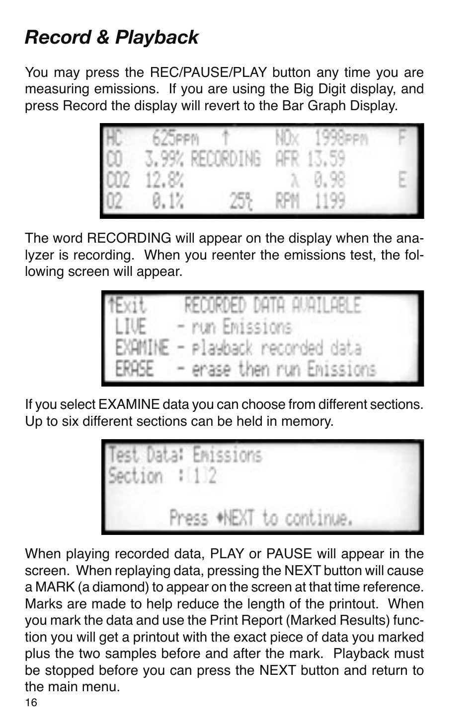 Record & playback | GxT V016-01, Ferret 16 GasLink II 5-Gas Analyzer User Manual | Page 16 / 24