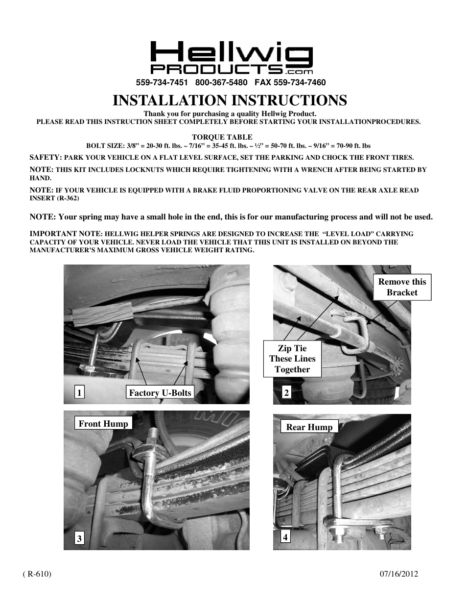 Hellwig Pro Series 61610 User Manual | 2 pages