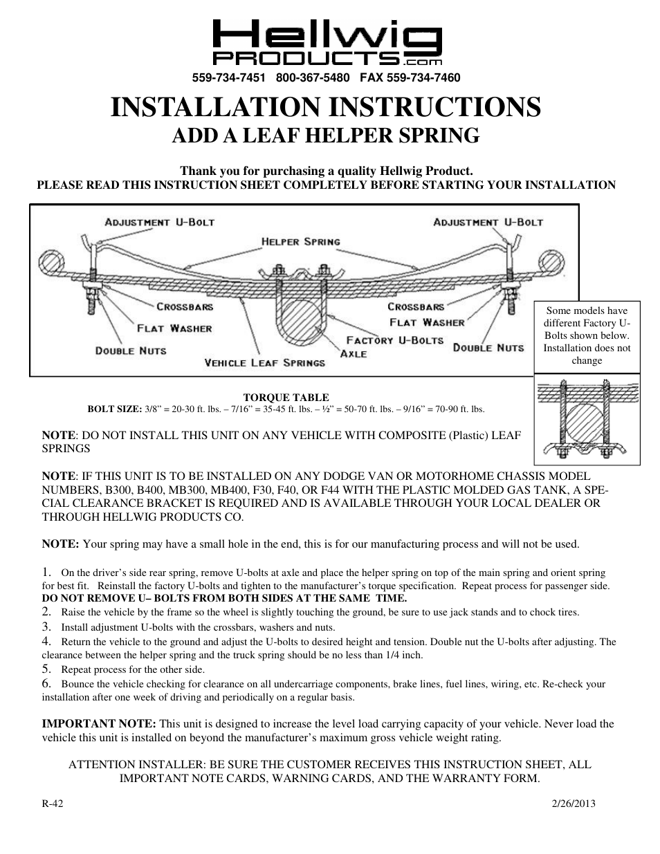 Hellwig Helper Spring 994 User Manual | 1 page