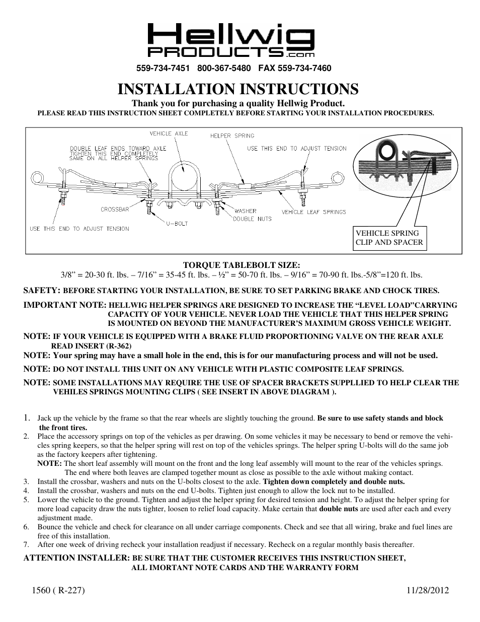 Hellwig Helper Spring 1560 User Manual | 1 page