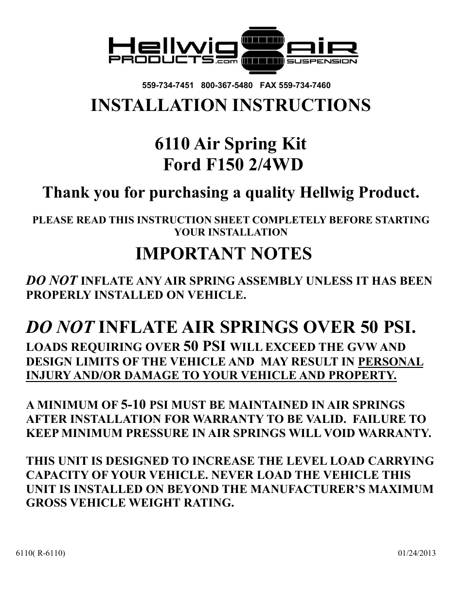 Hellwig Air 6110 User Manual | 9 pages