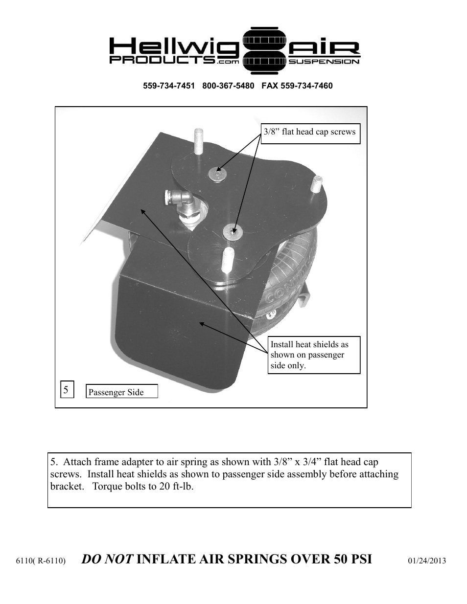 Do not inflate air springs over 50 psi | Hellwig Air 6110 User Manual | Page 4 / 9