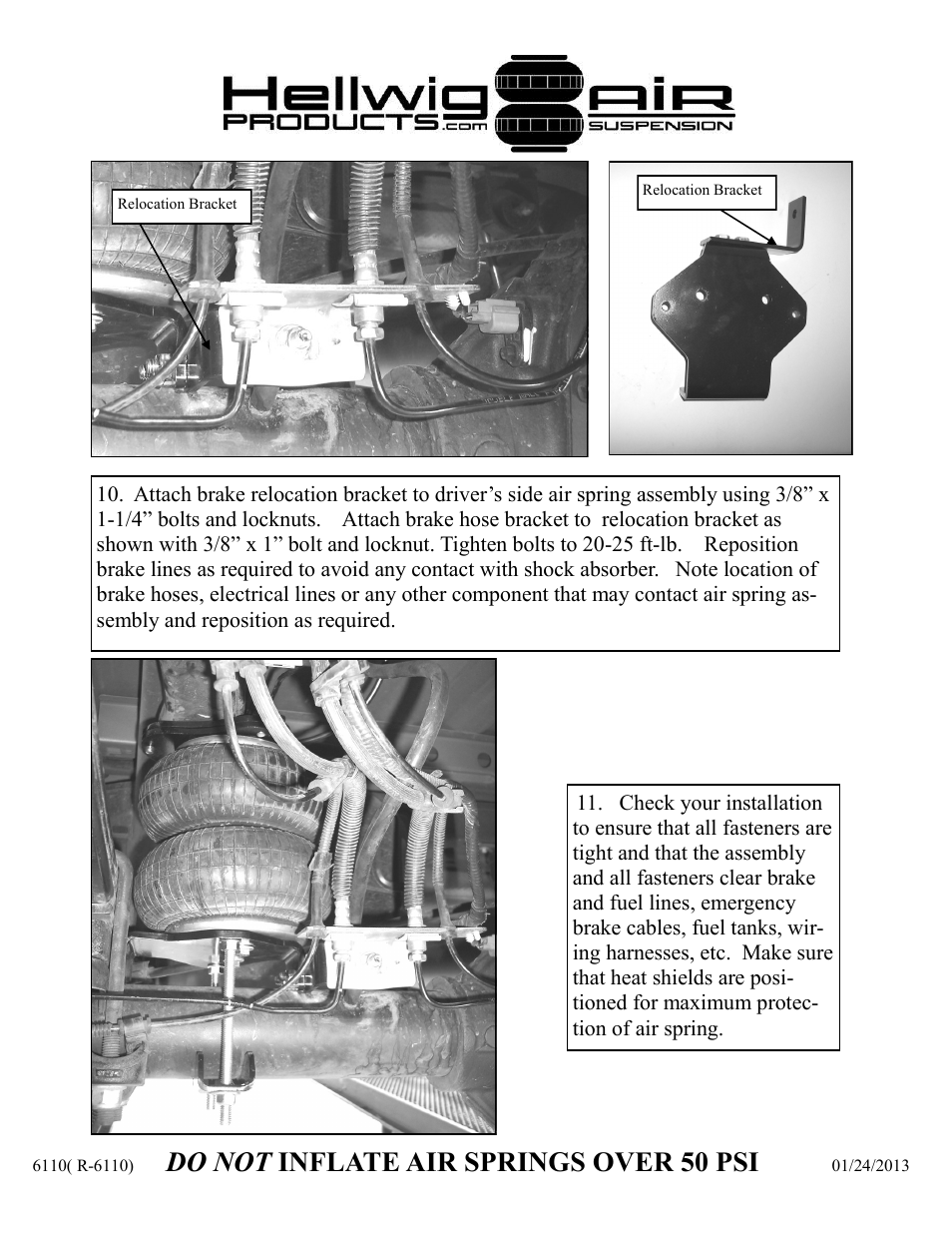 Do not inflate air springs over 50 psi | Hellwig Air 6110 User Manual | Page 7 / 9