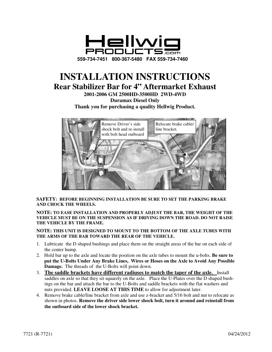 Hellwig Sway Bar 7721 User Manual | 3 pages