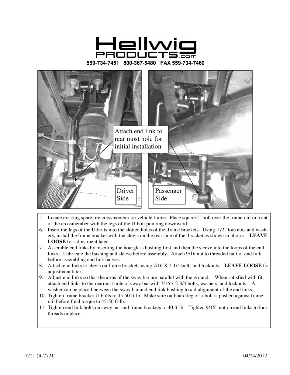 Passenger side driver side | Hellwig Sway Bar 7721 User Manual | Page 2 / 3