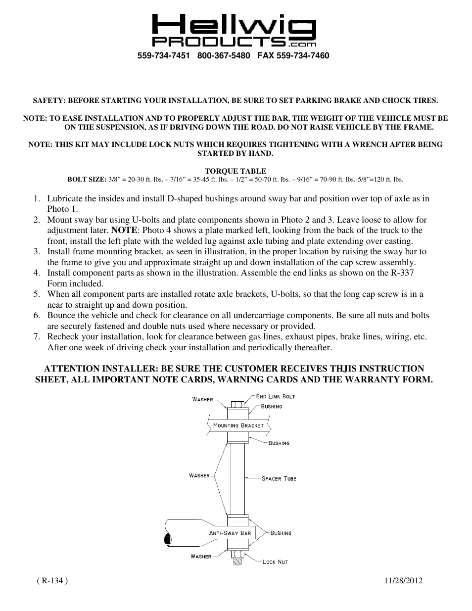 Hellwig Sway Bar 7533 User Manual | Page 2 / 2