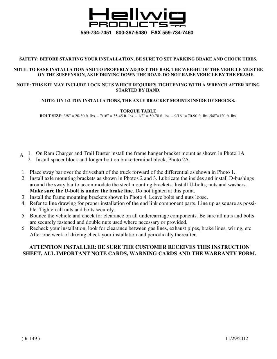 Hellwig Sway Bar 7446 User Manual | Page 2 / 2