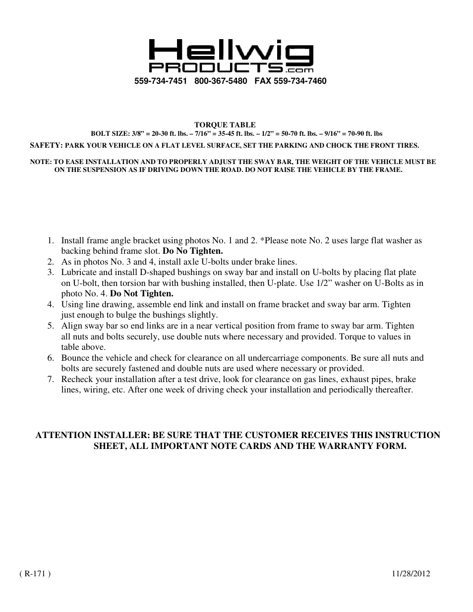Hellwig Sway Bar 7524 User Manual | Page 2 / 2