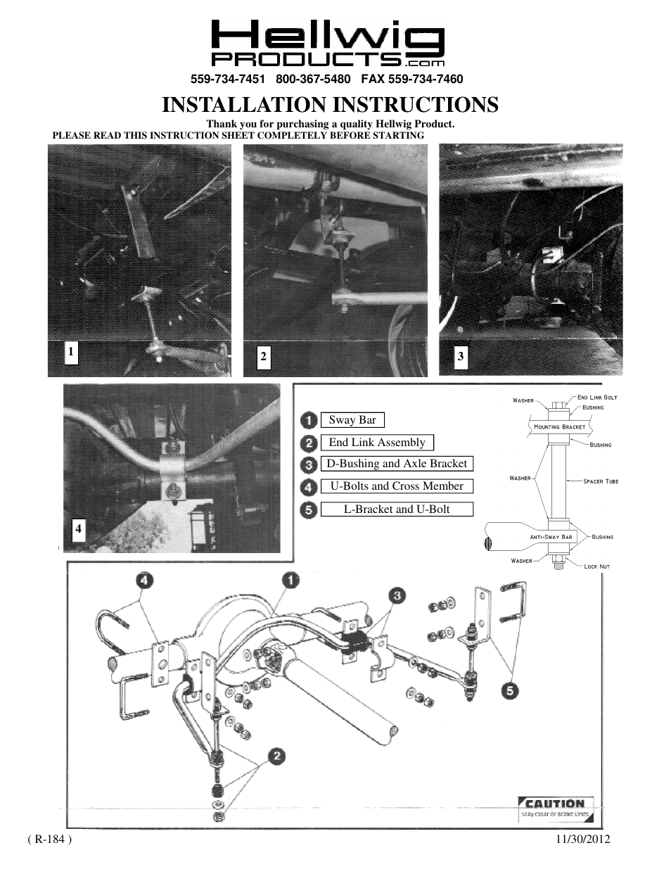 Hellwig Sway Bar 7482 User Manual | 2 pages