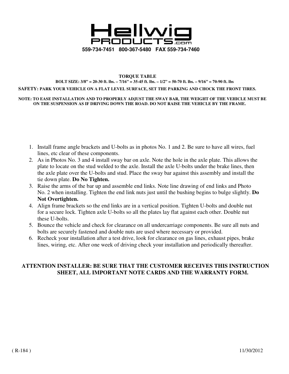 Hellwig Sway Bar 7482 User Manual | Page 2 / 2