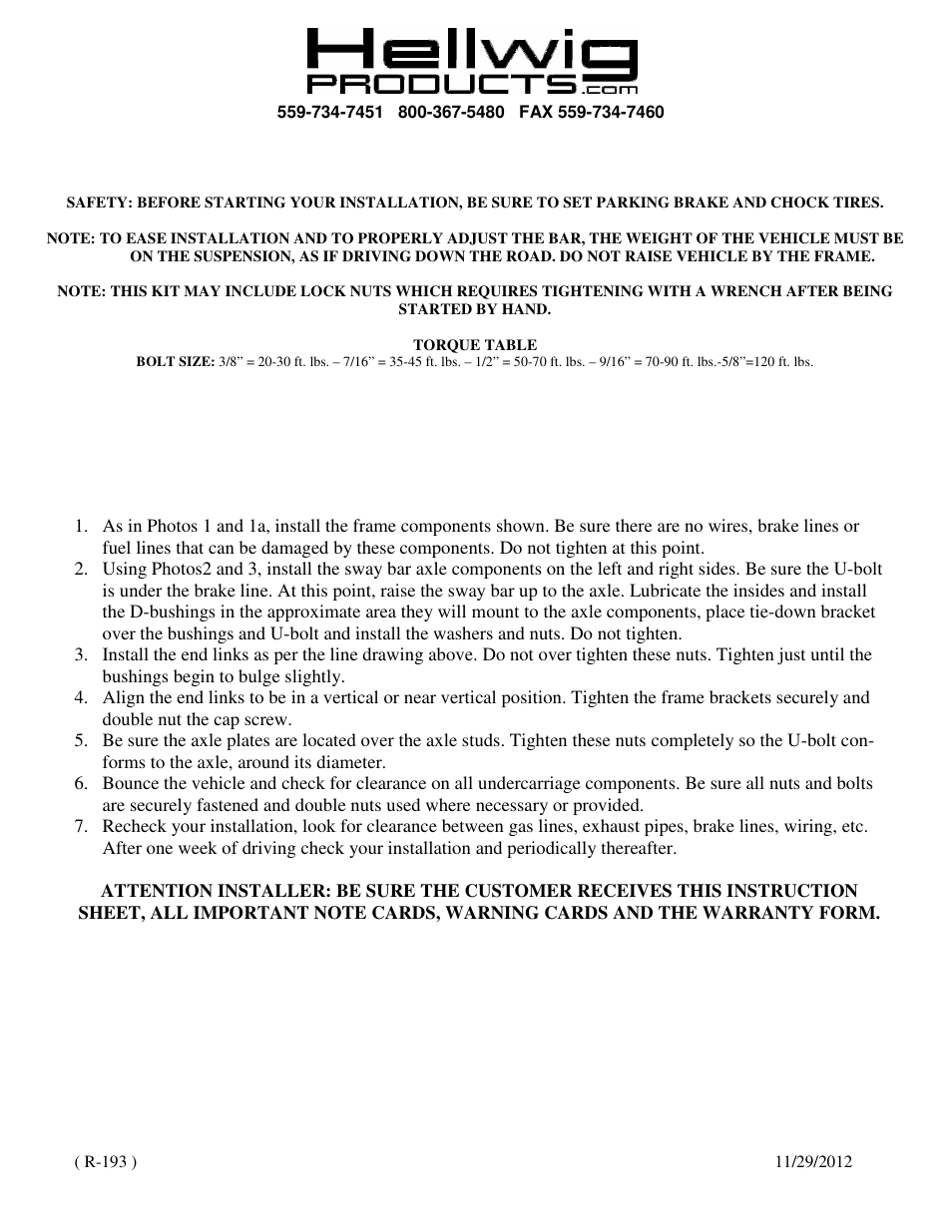 Hellwig Sway Bar 7565 User Manual | Page 2 / 2