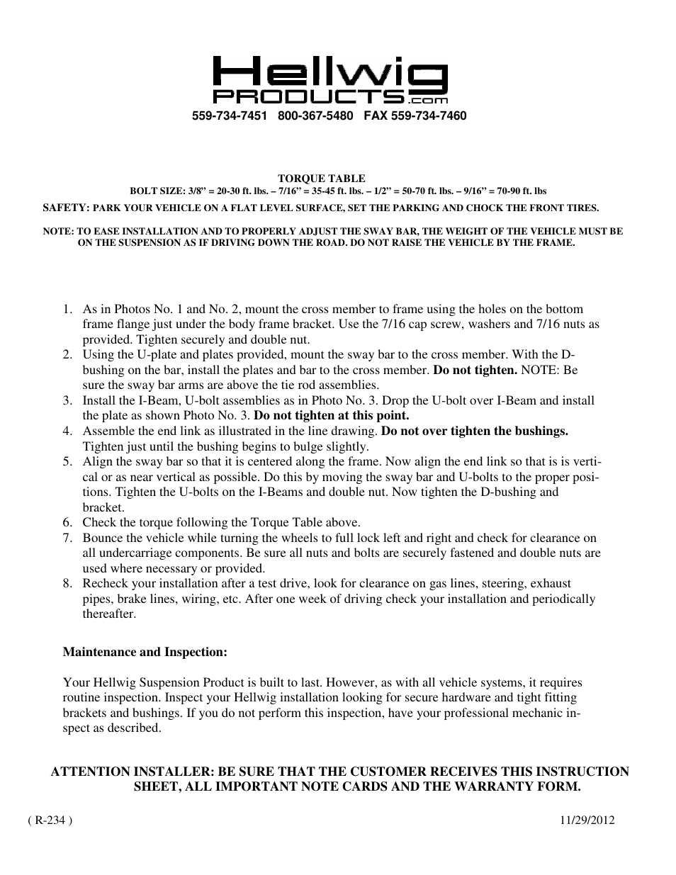 Hellwig Sway Bar 7499 User Manual | Page 2 / 2