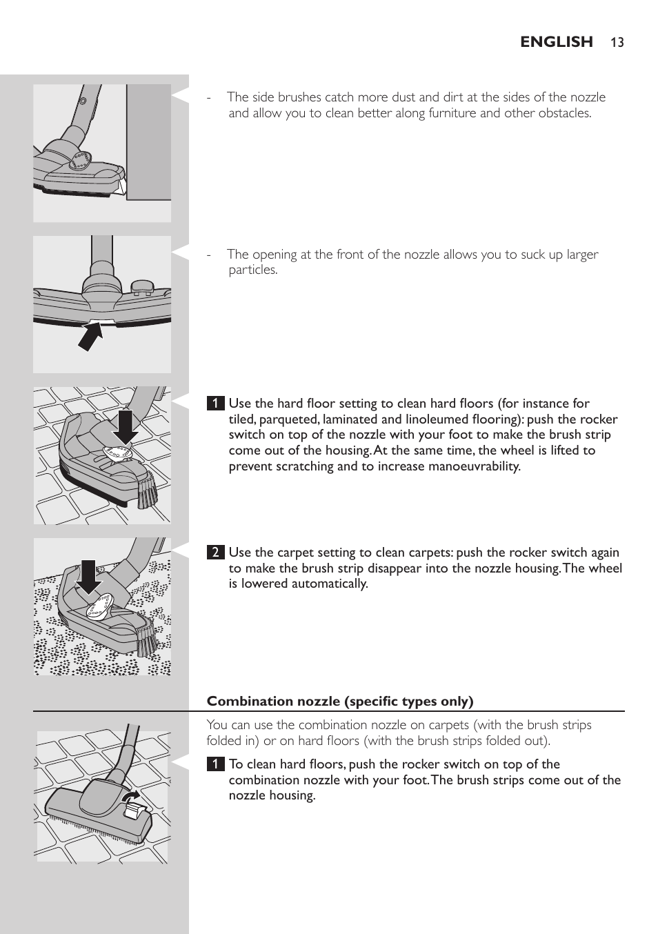 Combination nozzle (specific types only) | Philips FC8734 User Manual | Page 13 / 280